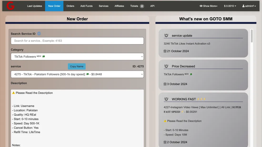 GoToSMMPanel.com screenshot