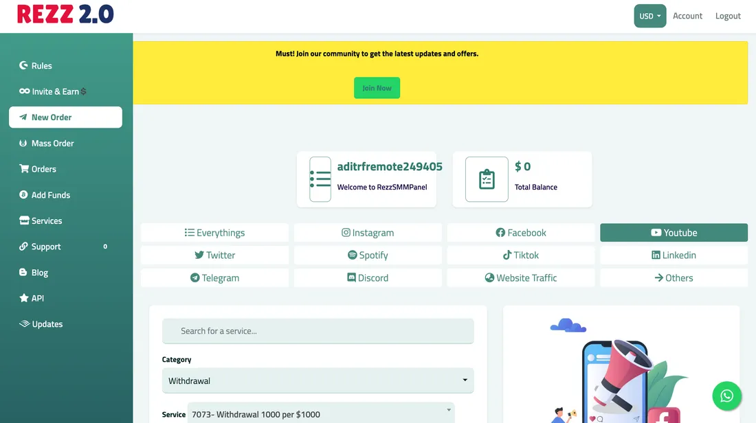 RezzSMMPanel.com screenshot