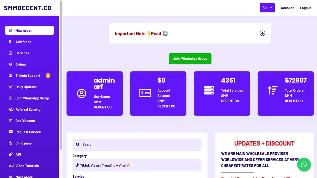 SMMDecent.co screenshot