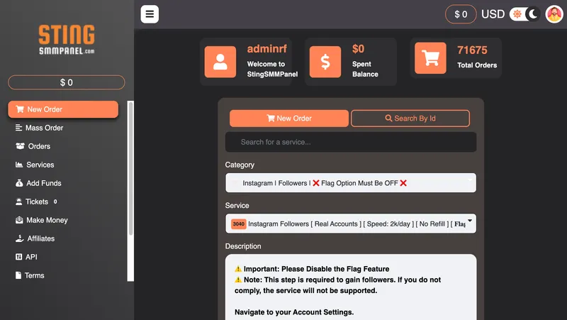 StingSMMPanel.com screenshot