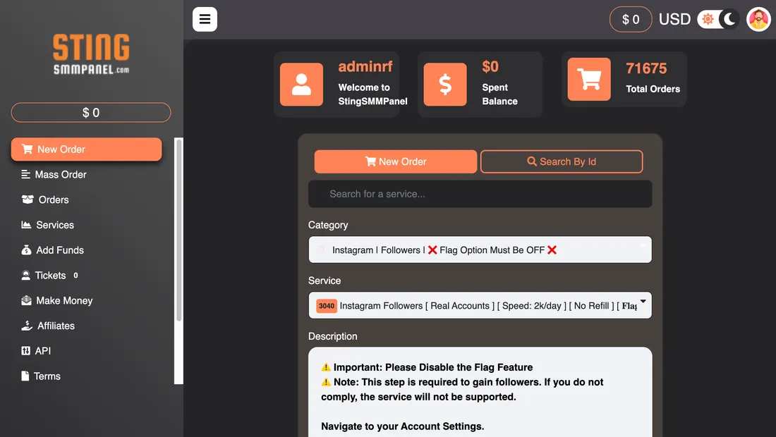 StingSMMPanel.com screenshot