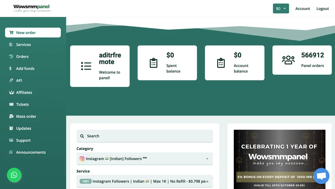 WowSMMPanel.com screenshot